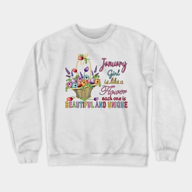 January Girl - Flower Basket Crewneck Sweatshirt by Designoholic